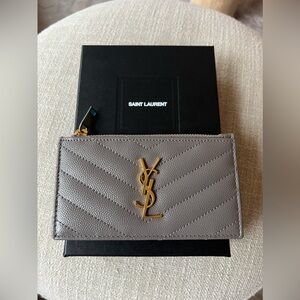 SOLD ❌ Saint Laurent YSL Gray Zipped Card Holder Wallet